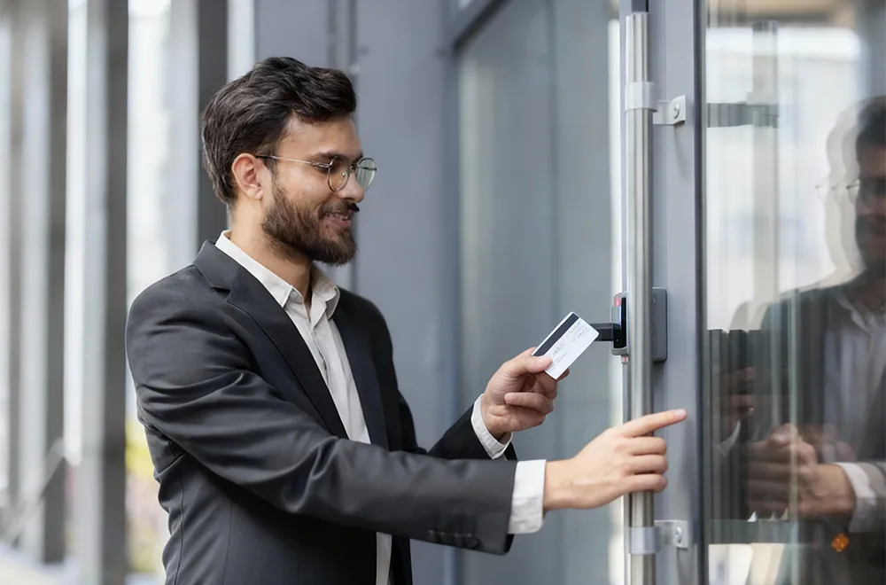 man scanning card to get into office